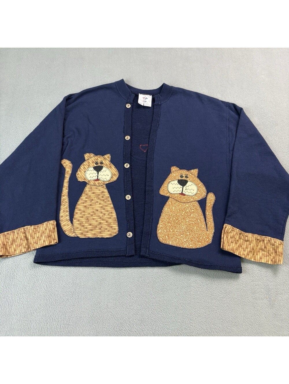 Vintage Patchwork Cat Cardigan Sweatshirt Size Small (Buttons Are Decorative)